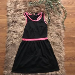 B. Smart Black sleeveless dress with neon pink accents